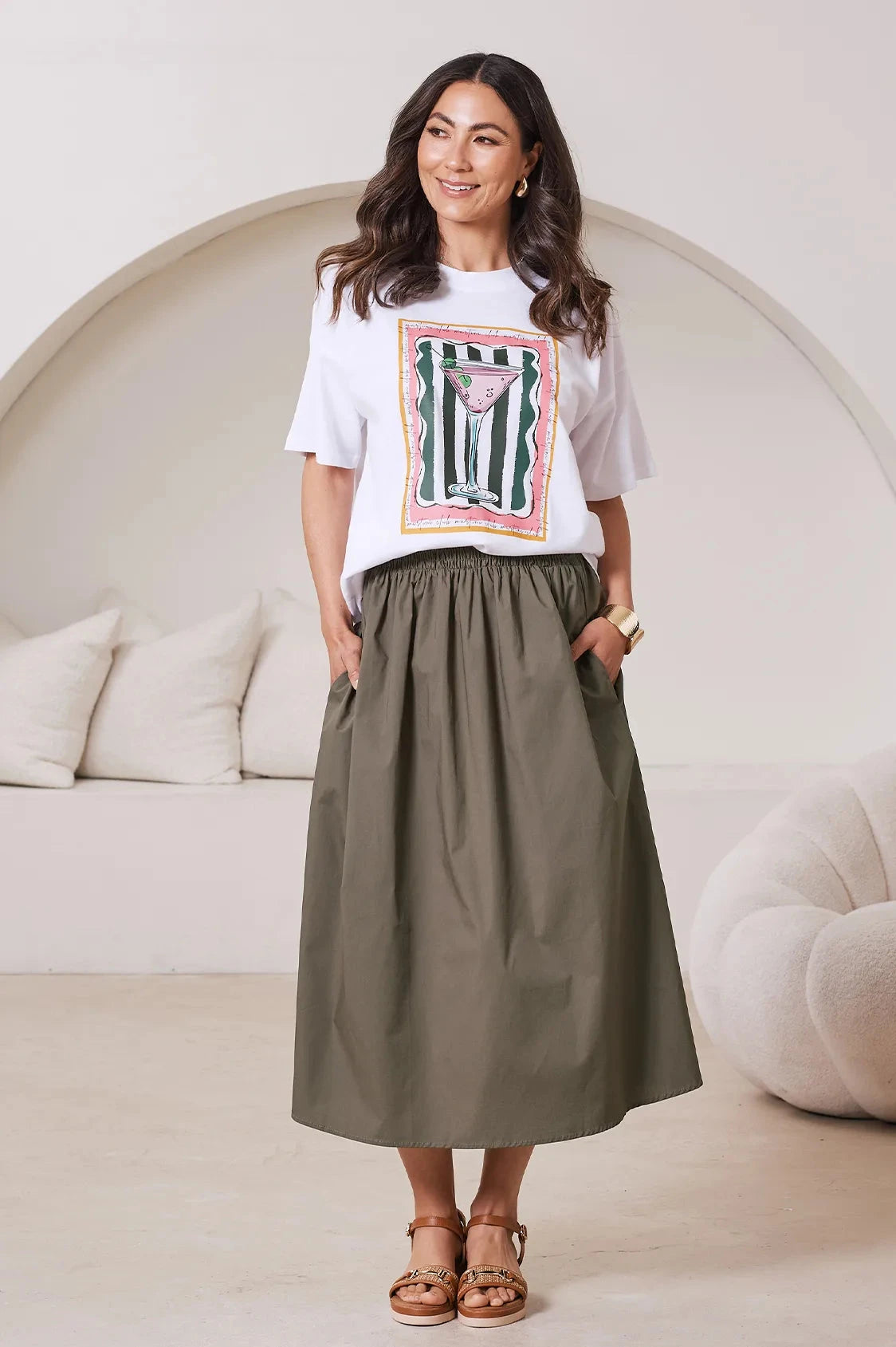 Martini Oversized Graphic T-Shirt White Tops