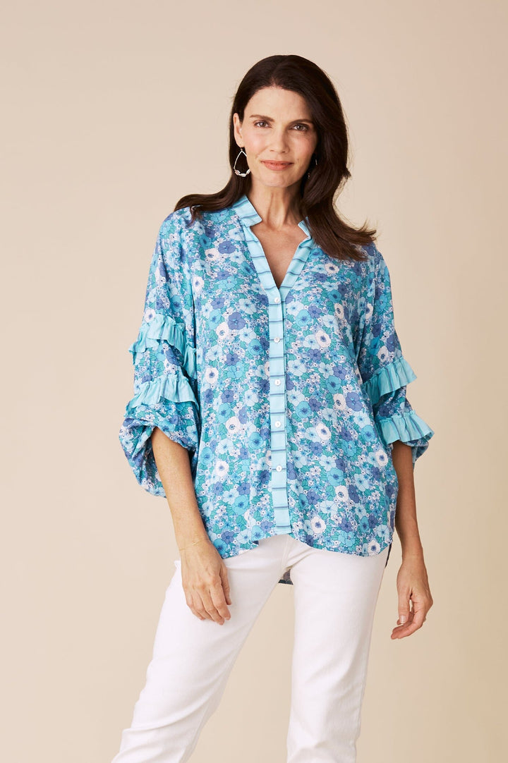 Valletta Long Sleeve Top Dana Print Blue Tops