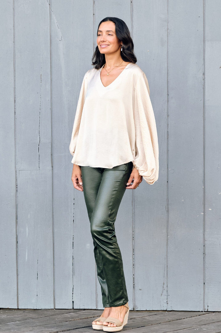 Sovana V-Neck Long Sleeve Top Light Gold Tops