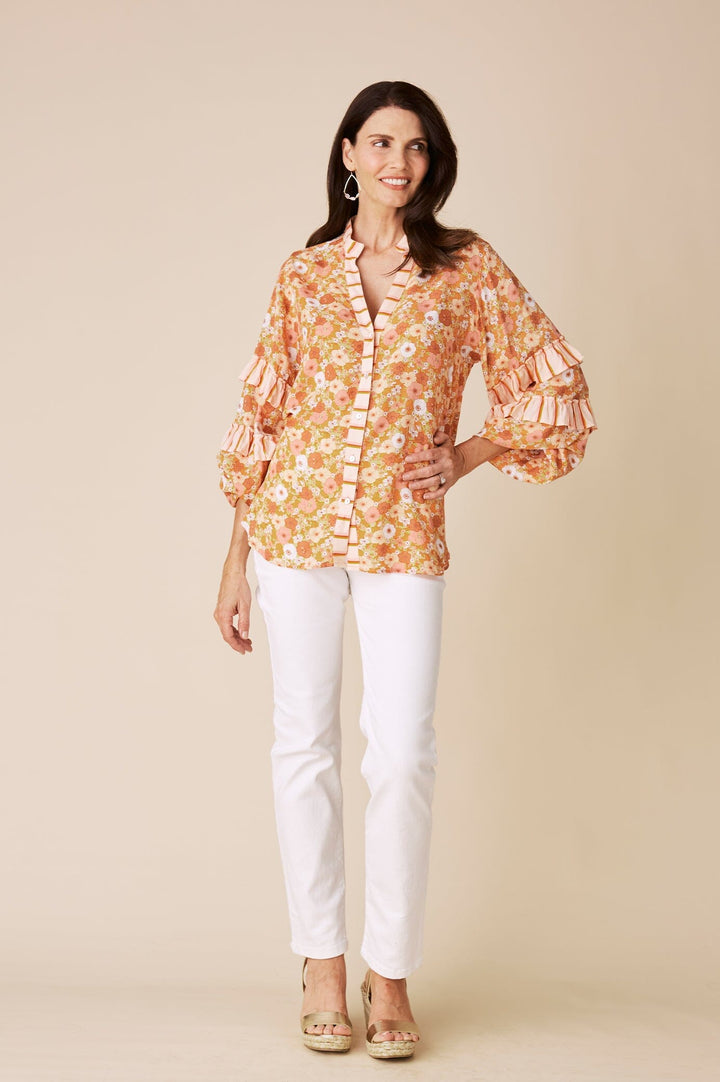 Valletta Long Sleeve Top Dana Print Papaya Tops