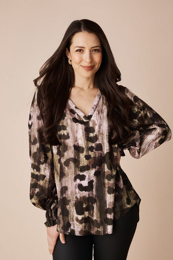 Dasha V-Neck Animal Print Long Sleeve Top Tops