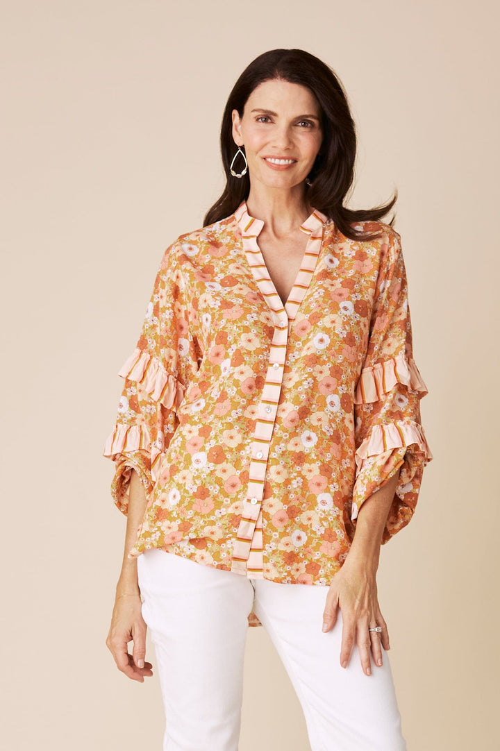 Valletta Long Sleeve Top Dana Print Papaya Tops