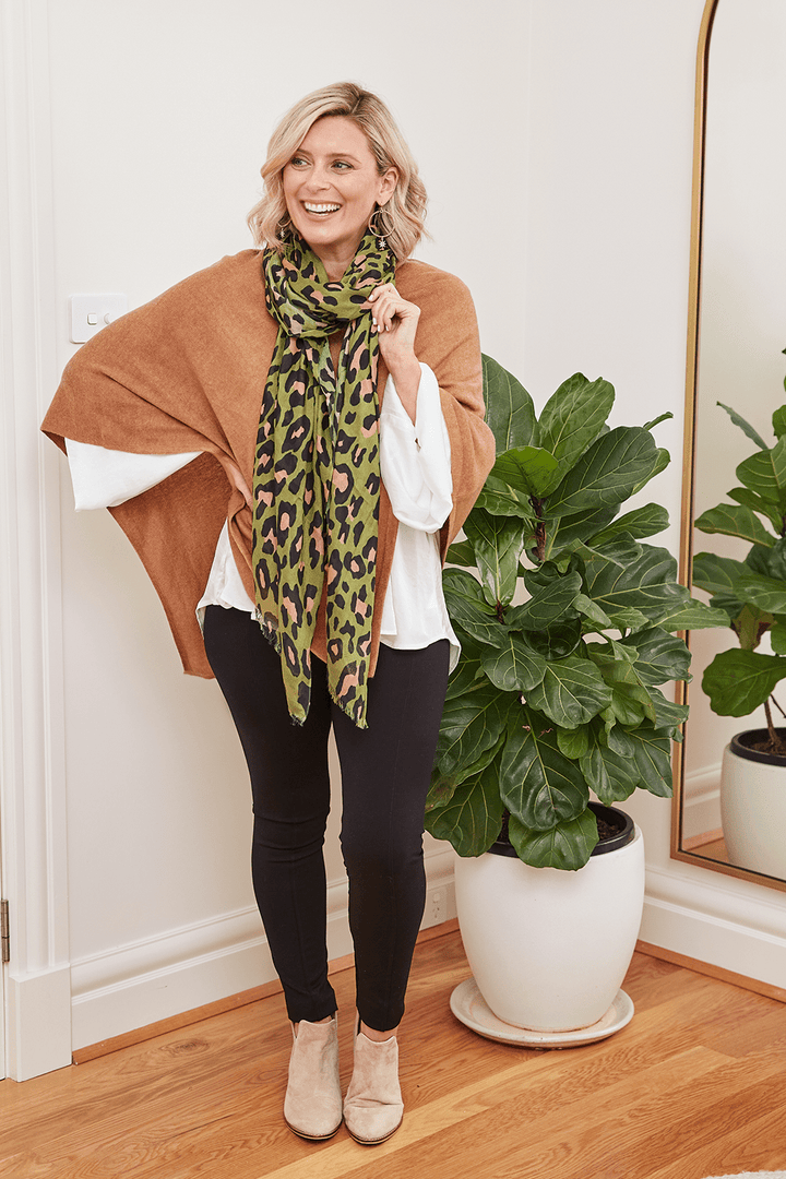 Kaya Animal Print Modal Scarf Olive Scarves