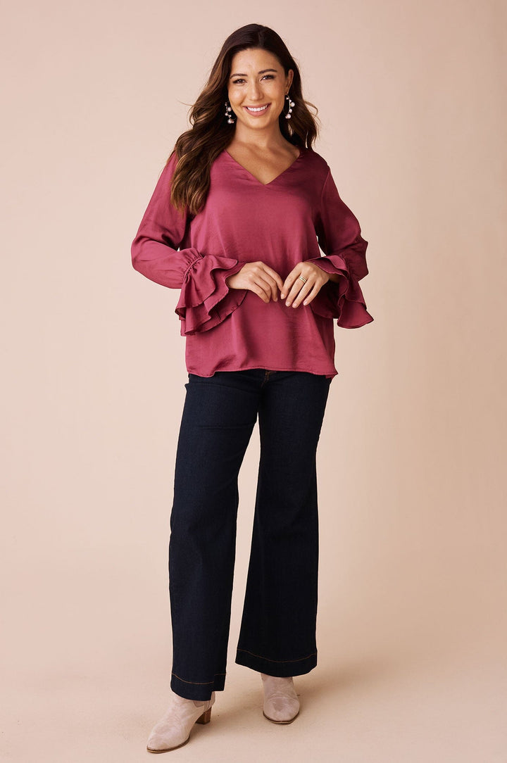 Lola Long Sleeve Top Burgundy Tops