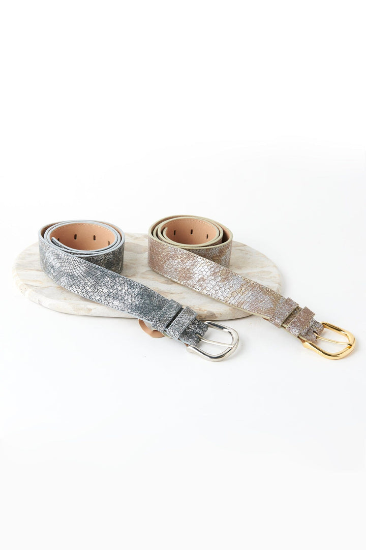 Jeans Belt Metallic Grey Snake Print Belts