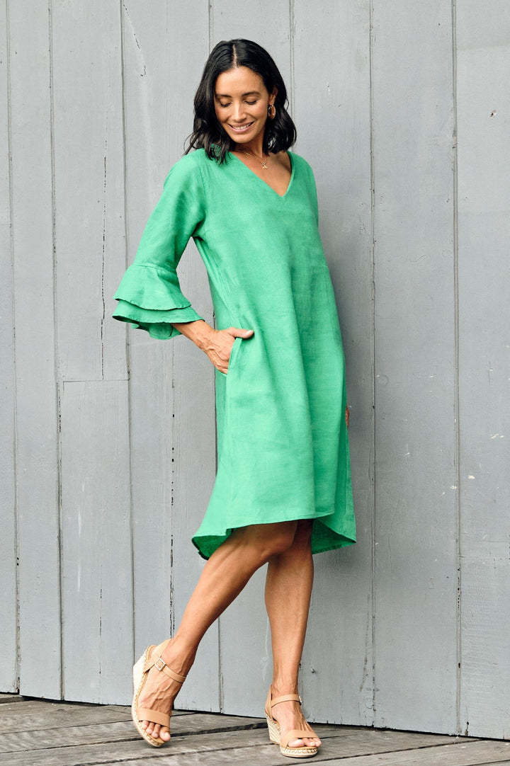 Mari Pure Linen Dress Emerald Dress