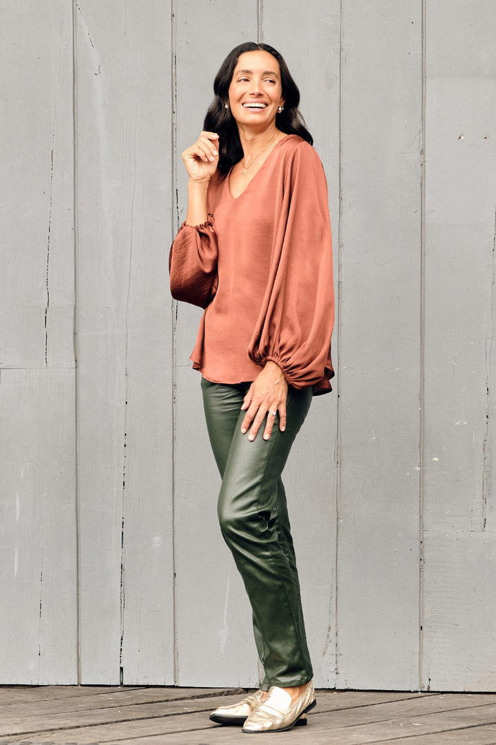 Sovana V-Neck Long Sleeve Top Rust Tops