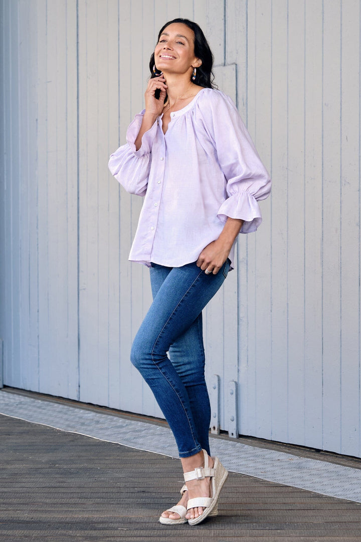 Sandra Pure Linen Top Lilac Tops