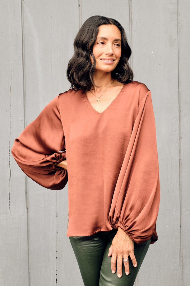 Sovana V-Neck Long Sleeve Top Rust Tops