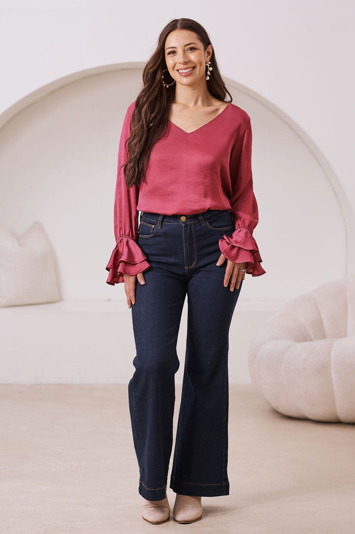 Lola Long Sleeve Top Burgundy Tops