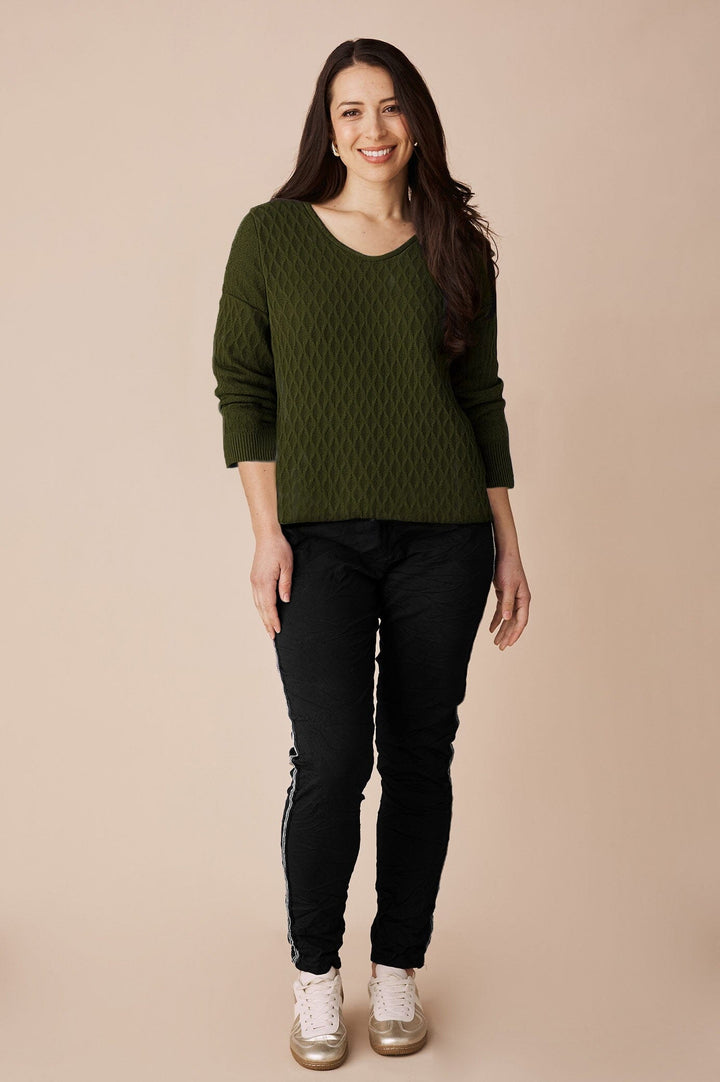 Kayla V-Neck Jumper Olive Knitwear