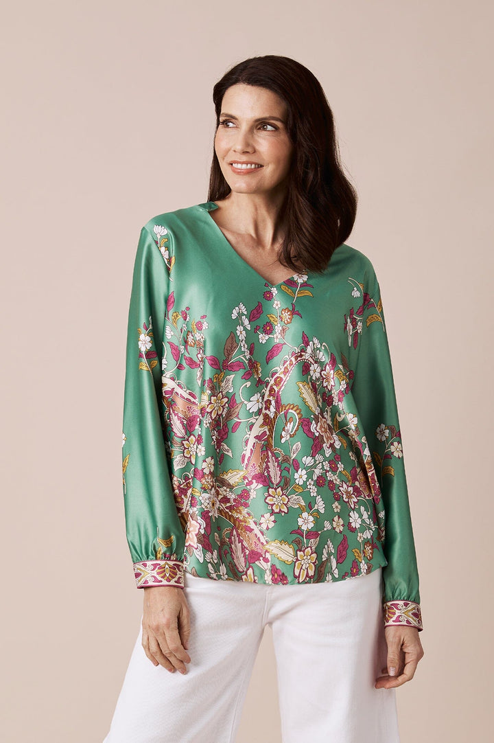 Laurie Print V-Neck Long Sleeve Top Tops