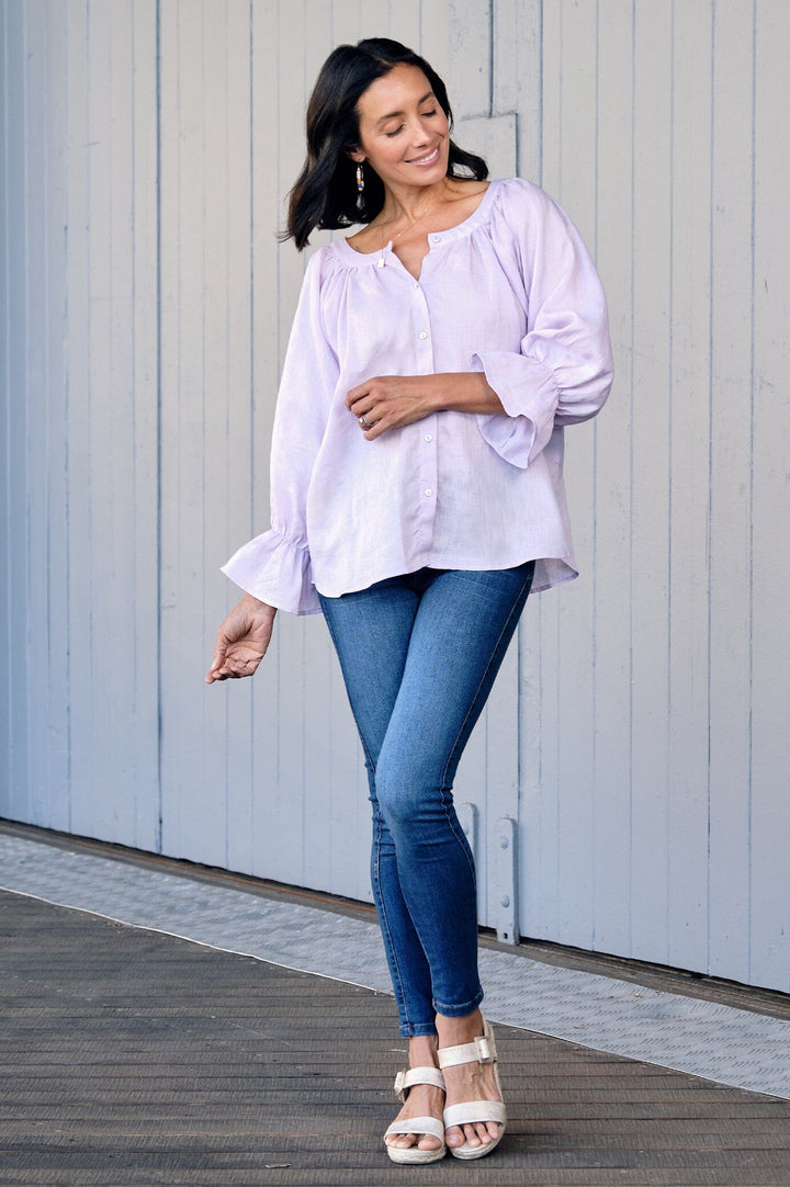 Sandra Pure Linen Top Lilac Tops