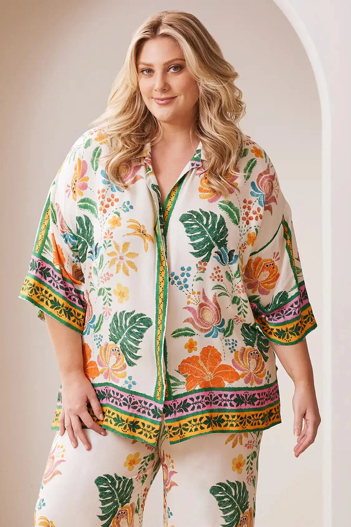 Alyce Floral Short Sleeve Collared Shirt Tops