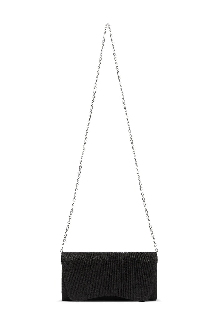 Beth Pleated Flap Shimmer Clutch Bag Black Handbags