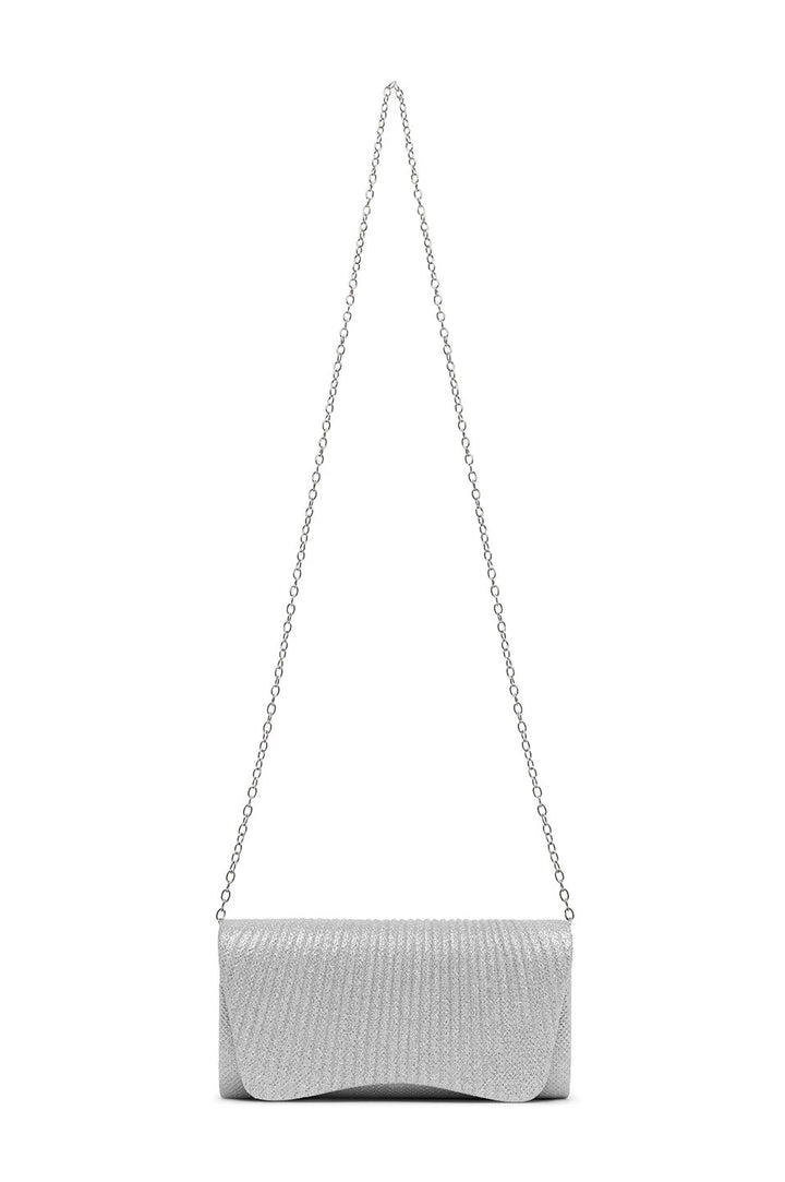 Beth Pleated Flap Shimmer Clutch Bag Silver Handbags