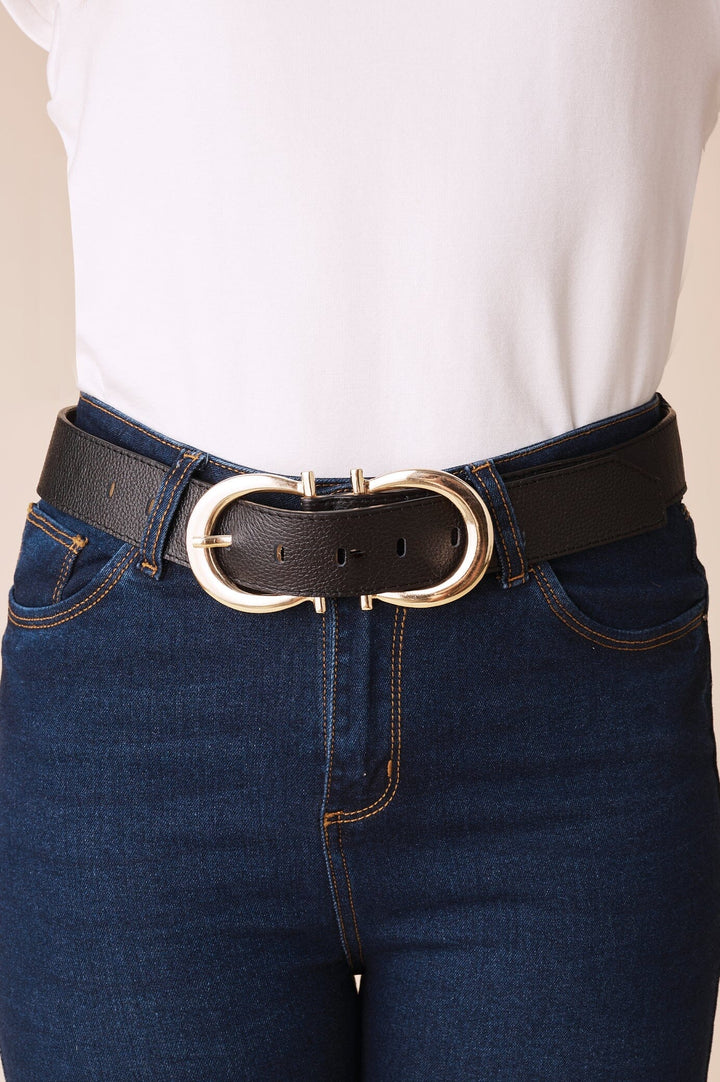 Ivy Double Buckle Belt Black Soft Leather Belts