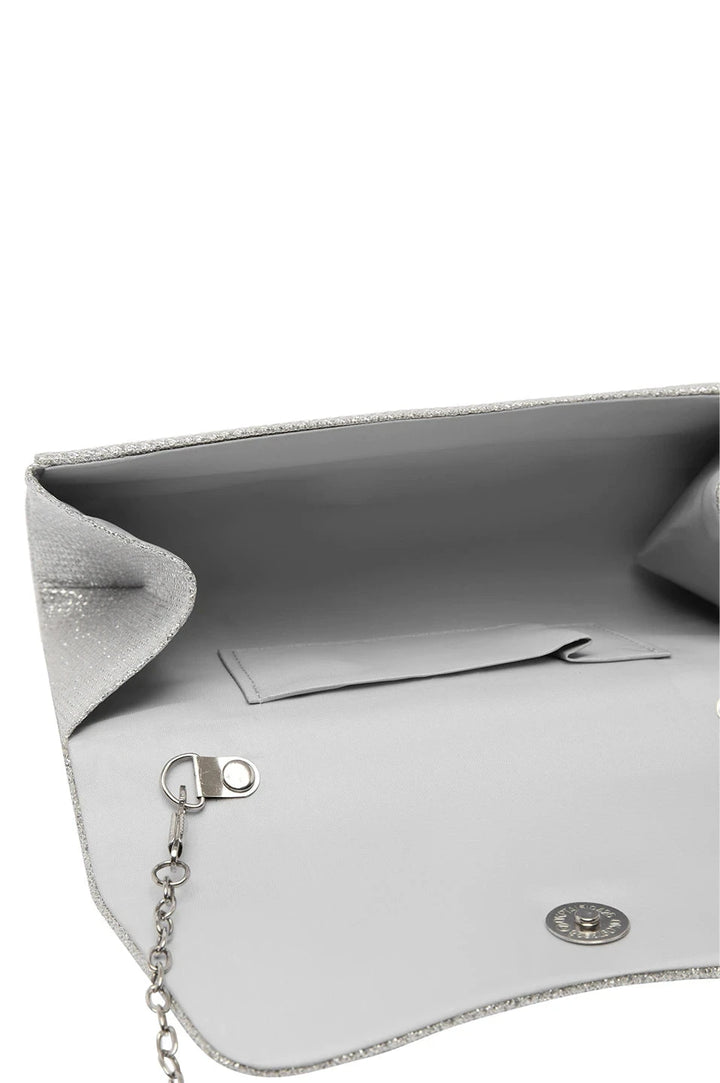 Beth Pleated Flap Shimmer Clutch Bag Silver Handbags