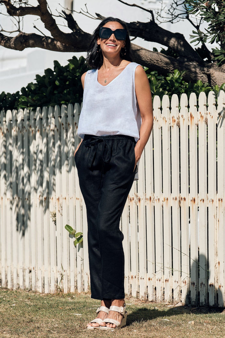 Zoe Linen Sleeveless Top White Tops