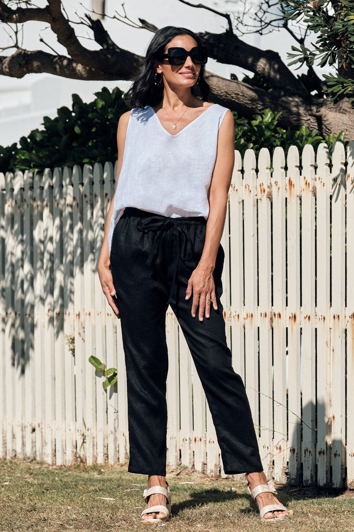 Zoe Linen Sleeveless Top White Tops