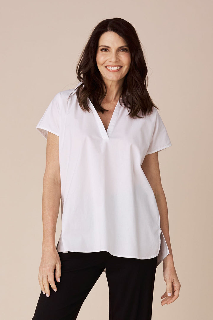 Indiana Short Sleeve Collared Top White Tops