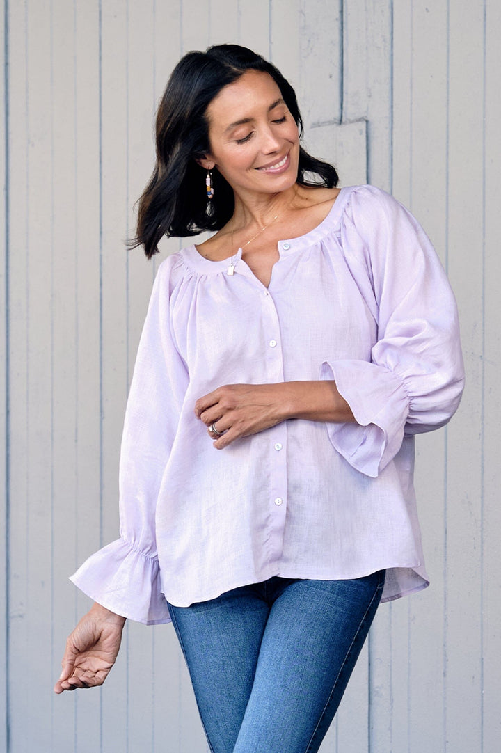 Sandra Pure Linen Top Lilac Tops