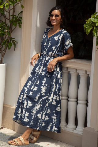 Campania Short Sleeve Dress in Navy Dress