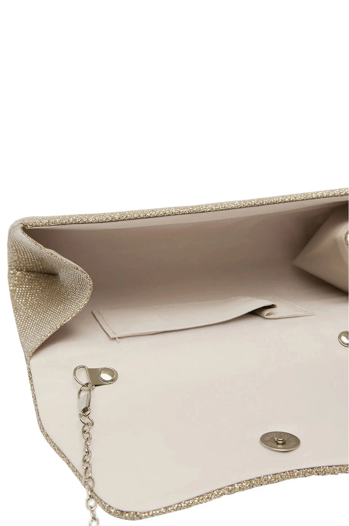 Beth Pleated Flap Shimmer Clutch Bag Champagne Handbags