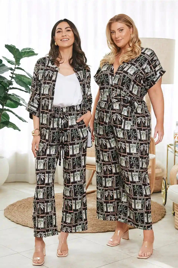 Maui Palm Print Pants in Black and Green- Pre Order Pants