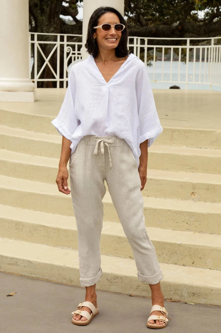 Luisa Linen Relaxed Jogger in Oatmeal Pants