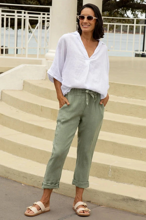 Luisa Linen Relaxed Jogger in Mint Pants