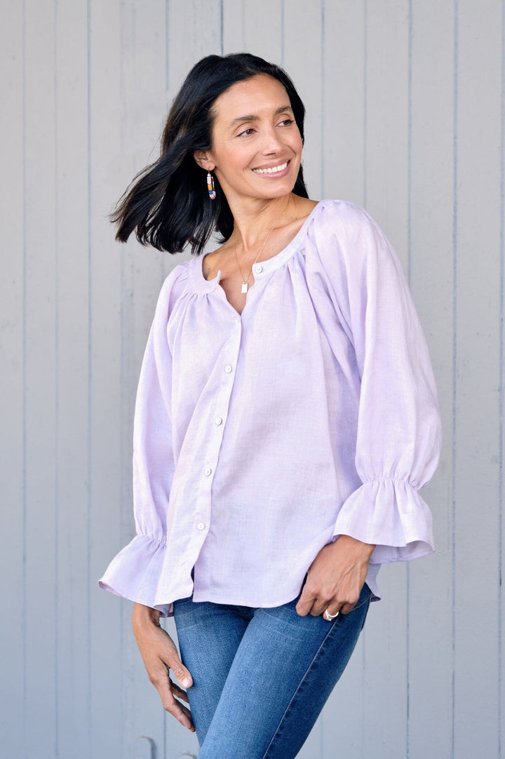 Sandra Pure Linen Top Lilac Tops