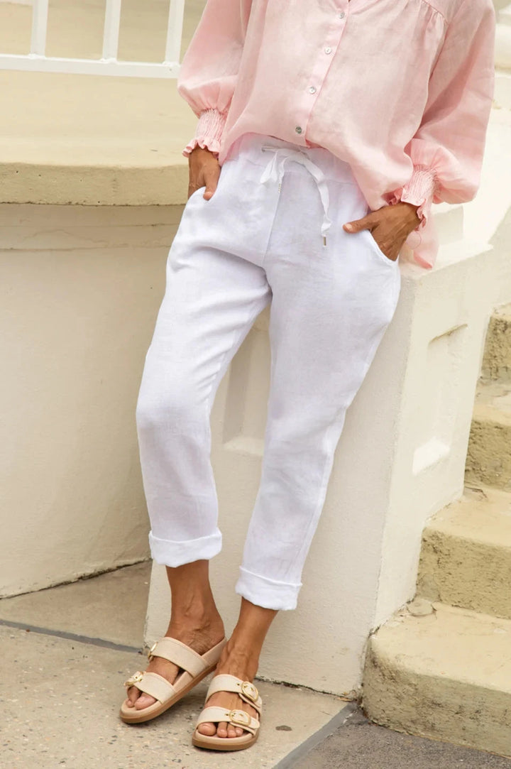 Luisa Linen Relaxed Jogger in White Pants
