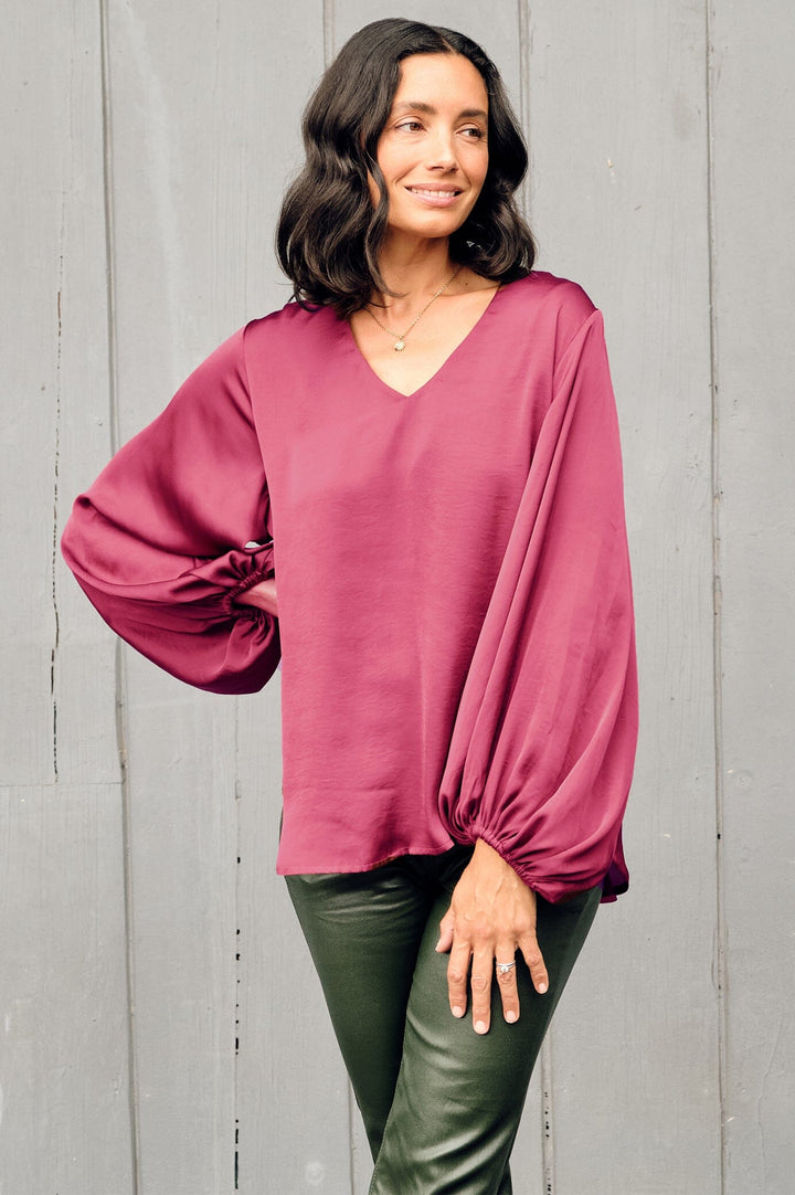 Sovana V-Neck Long Sleeve Top Burgundy Tops