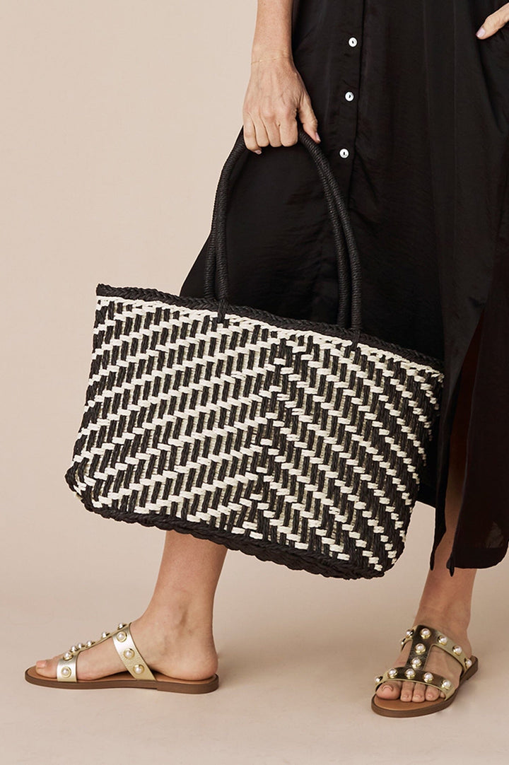 Marley Black and White Woven Bag Seasonal Handbag