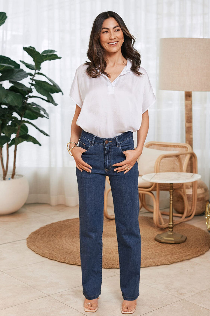 Amelia Straight Leg Jeans Classic Blue Denim Pants