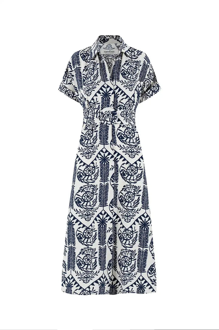 Antonella Collared Short Sleeve Midi Dress Navy Dress