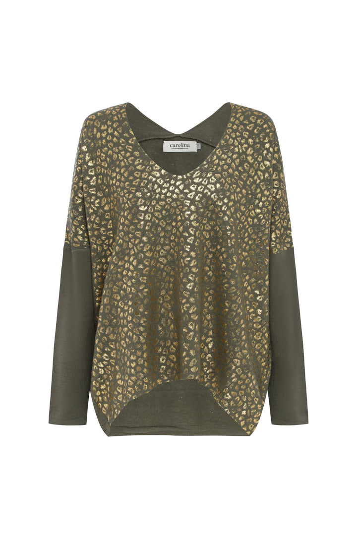 Araya Animal Print Jumper Olive Knitwear