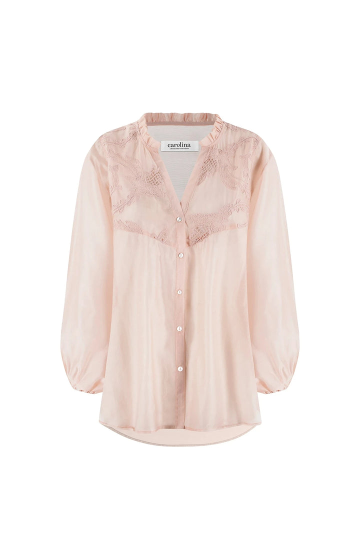 Aria Embroidered 3/4 Sleeve Top Powder Pink Tops