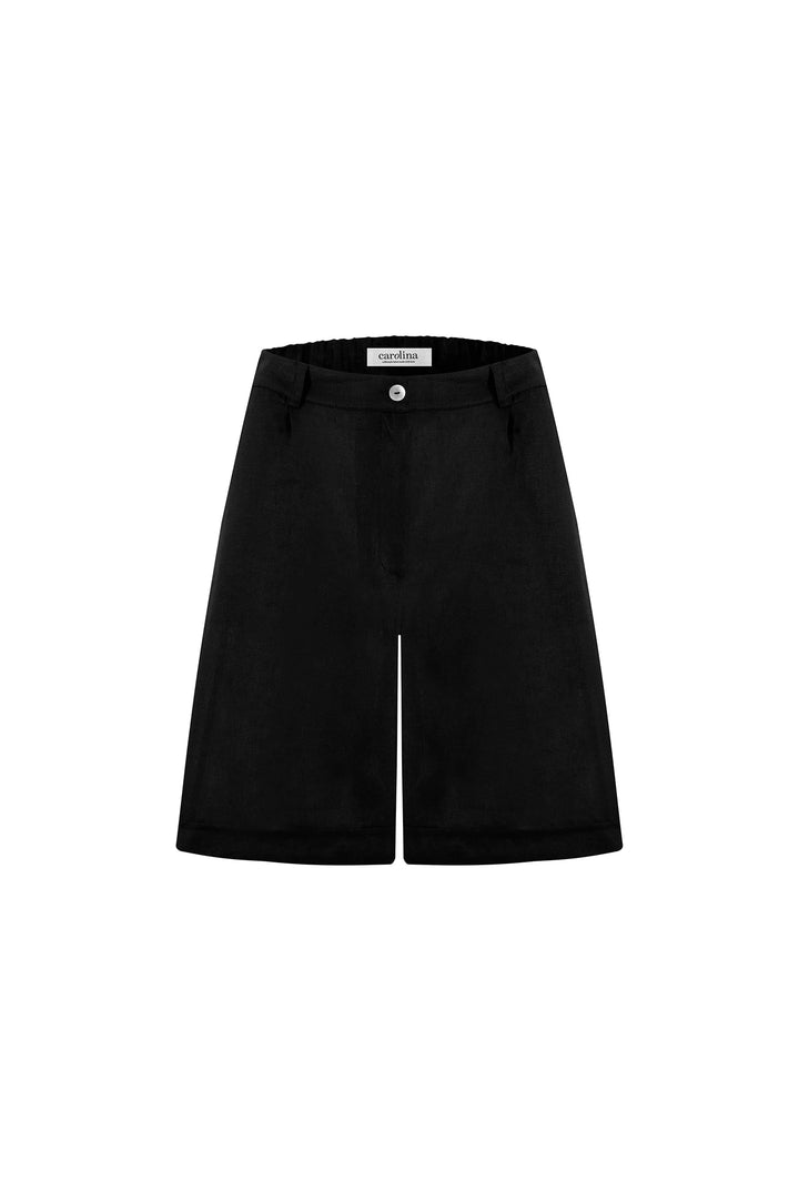 Bermuda Linen Cuffed Shorts Black Pants