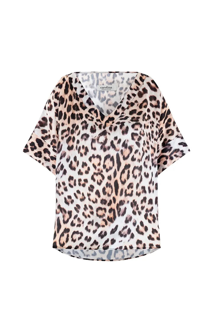 Bianca Short Sleeve Top Leopard Print with V Neck Tops