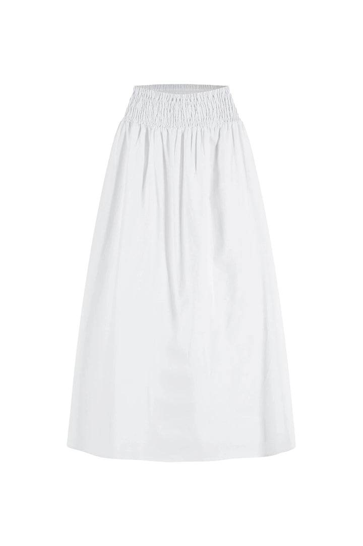 Brooke Smocked Waist Midi A-Line Skirt White Skirt