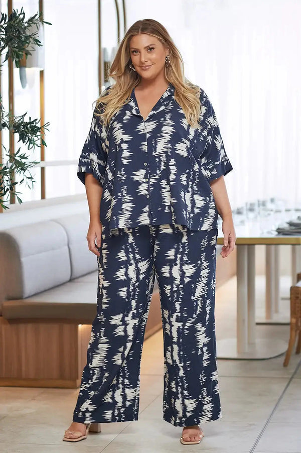 Campania Print Pants in Navy and White-Pre Order Pants