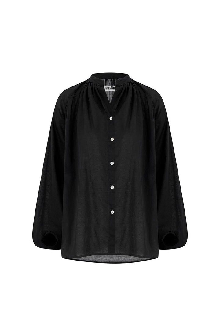 Carmen Long Sleeve Cotton Top in Black Tops