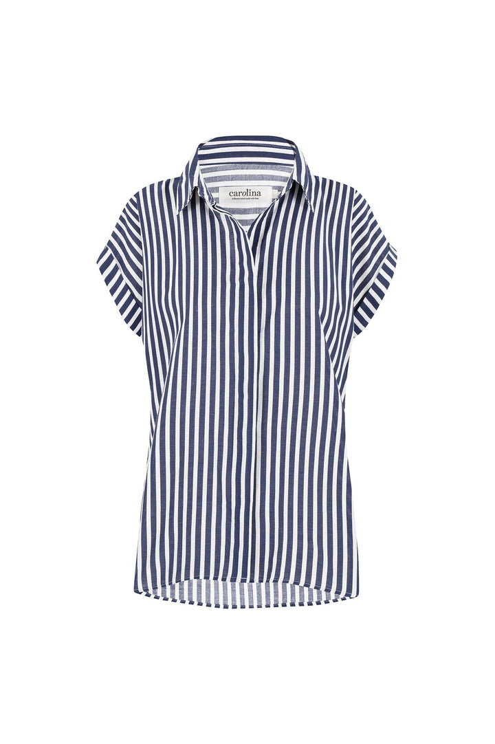 Clem Cotton Striped Top Navy and White Tops