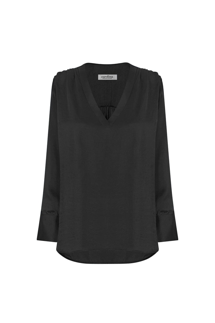 Daniella V-Neck Long Sleeve Top Black Tops