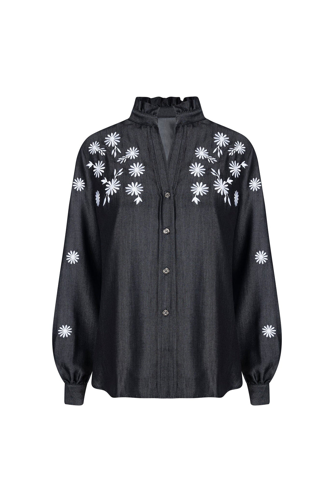 Daphne Embroidered Collared Shirt Tops