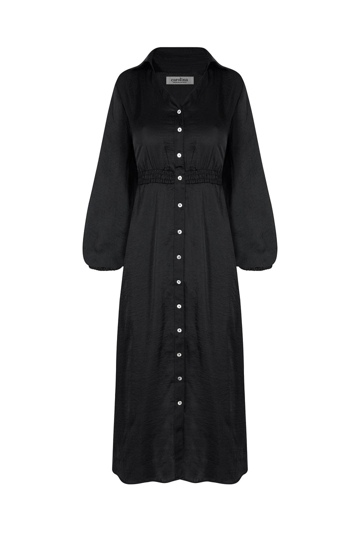 Georgina Long Sleeve Dress Black with Collar Dresses | Long Sleeve