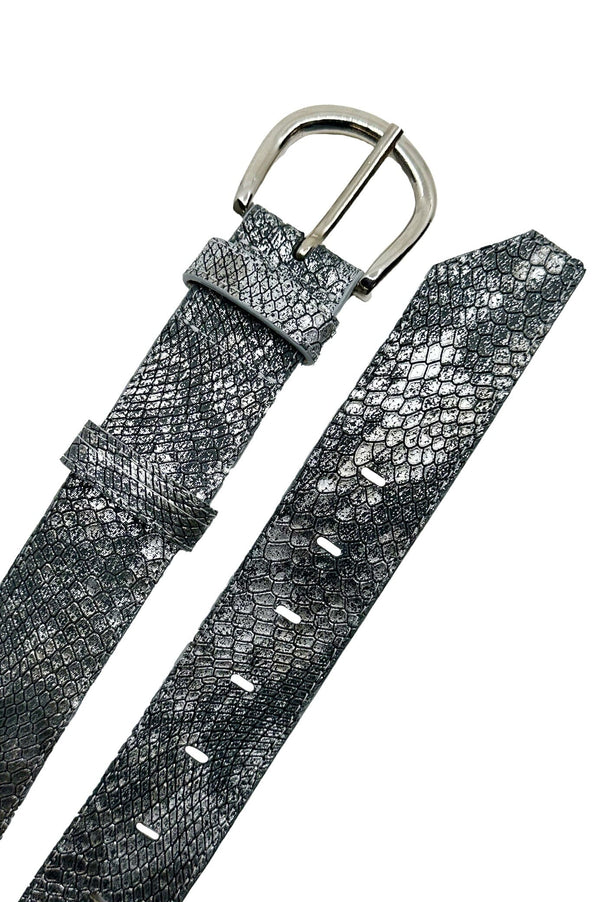 Jeans Belt Metallic Grey Snake Print Belts