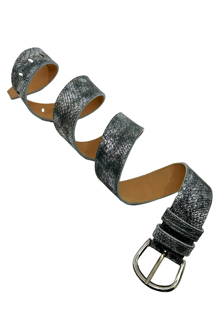 Jeans Belt Metallic Grey Snake Print Belts